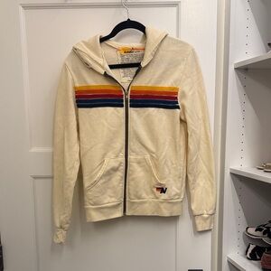 Aviator Nation Cream Hoodie with Multicolor Stripes